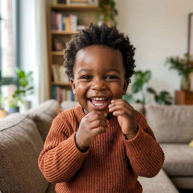 A smiling AI baby created from the second pair of photos